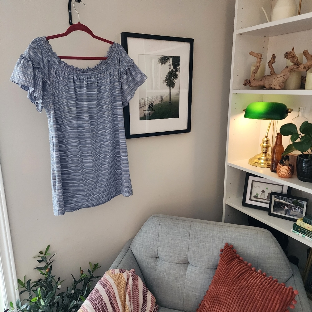 Weekend - Blue/White Off Shoulder Dress